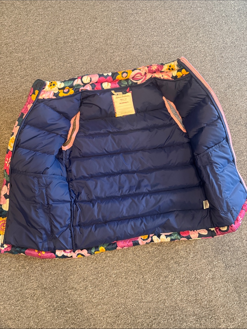 Hanna Andersson Navy Floral Puffer Vest with Pink & Yellow Blooms - Picture 2 of 7